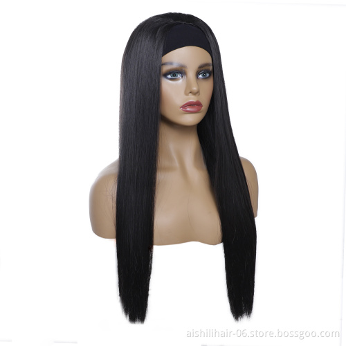 Wholesale headband wigs  heat resistant black long straight wig 22inch headband wigs synthetic hair for women